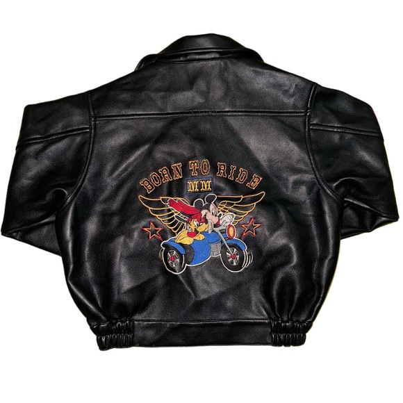 Y2K Disney Mickey Mouse Faux Leather Jacket Born To Ride Youth Size 5T - Picture 1 of 4